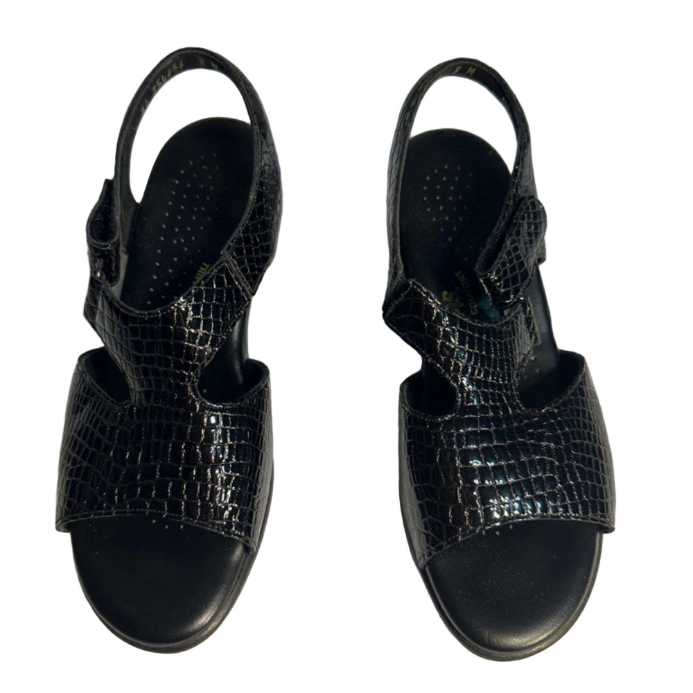 SAS Suntimer Women’s 8M Black Croc Print Leather Slingback Sandal Shoes